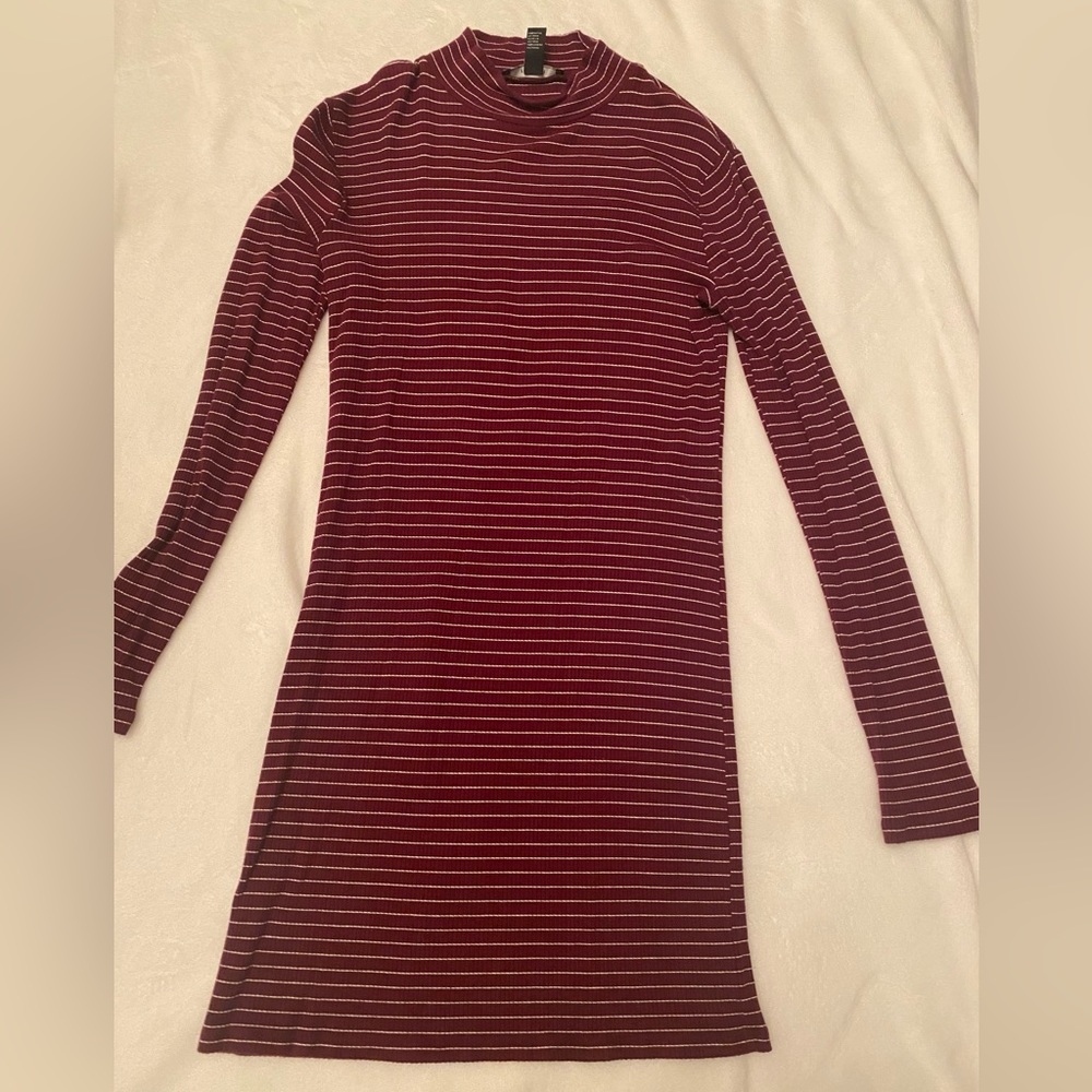 Forever 21 Mock Neck Long Sleeve Bodycon Dress - Mauve & White Stripes